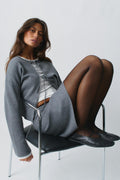 knitted tie cardigan - Dk grey melange