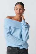 knitted off shoulder sweater - Lt grey melange