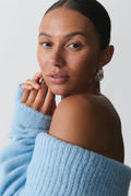knitted off shoulder sweater - Cashmere blue
