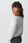 knitted off shoulder sweater - Lt grey melange