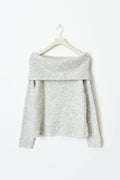 knitted off shoulder sweater - Lt grey melange