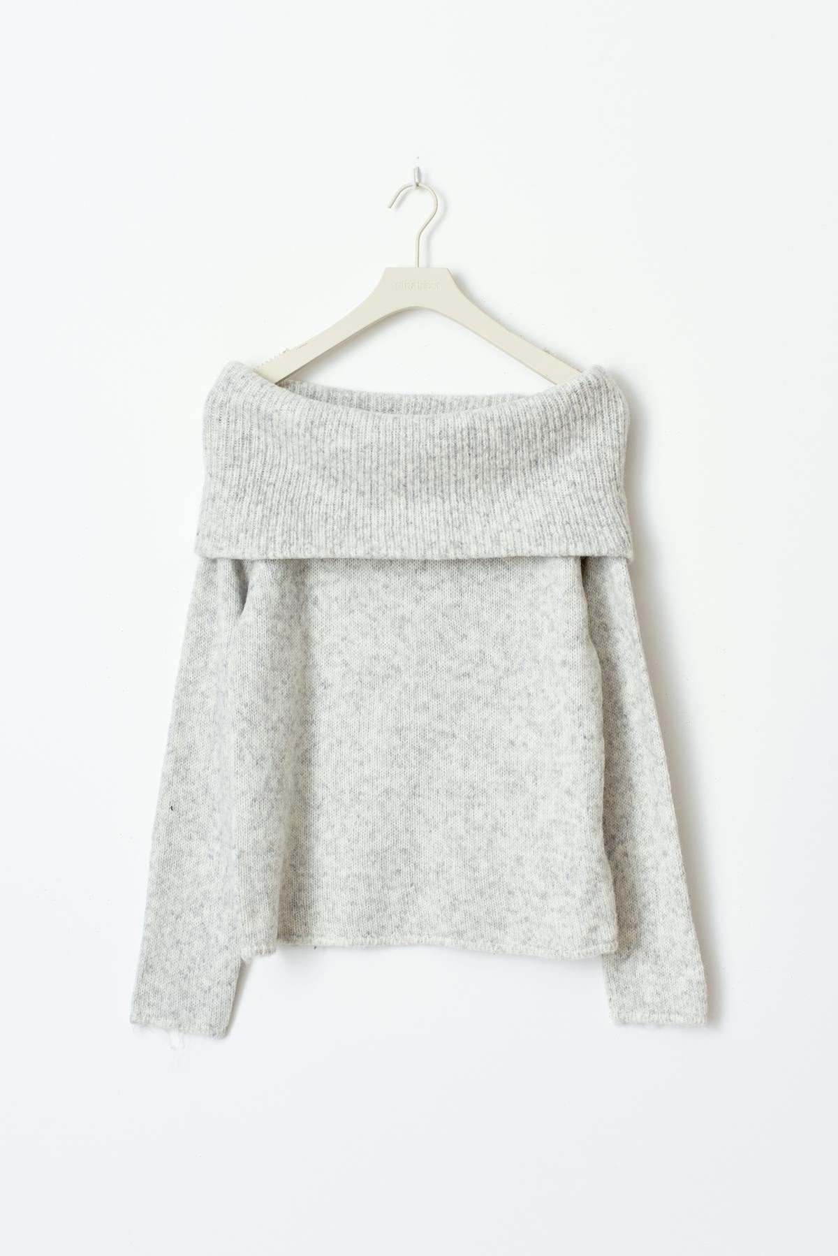 knitted off shoulder sweater - Lt grey melange