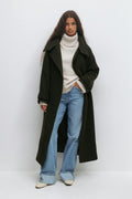 Belted wool blend coat - Noir