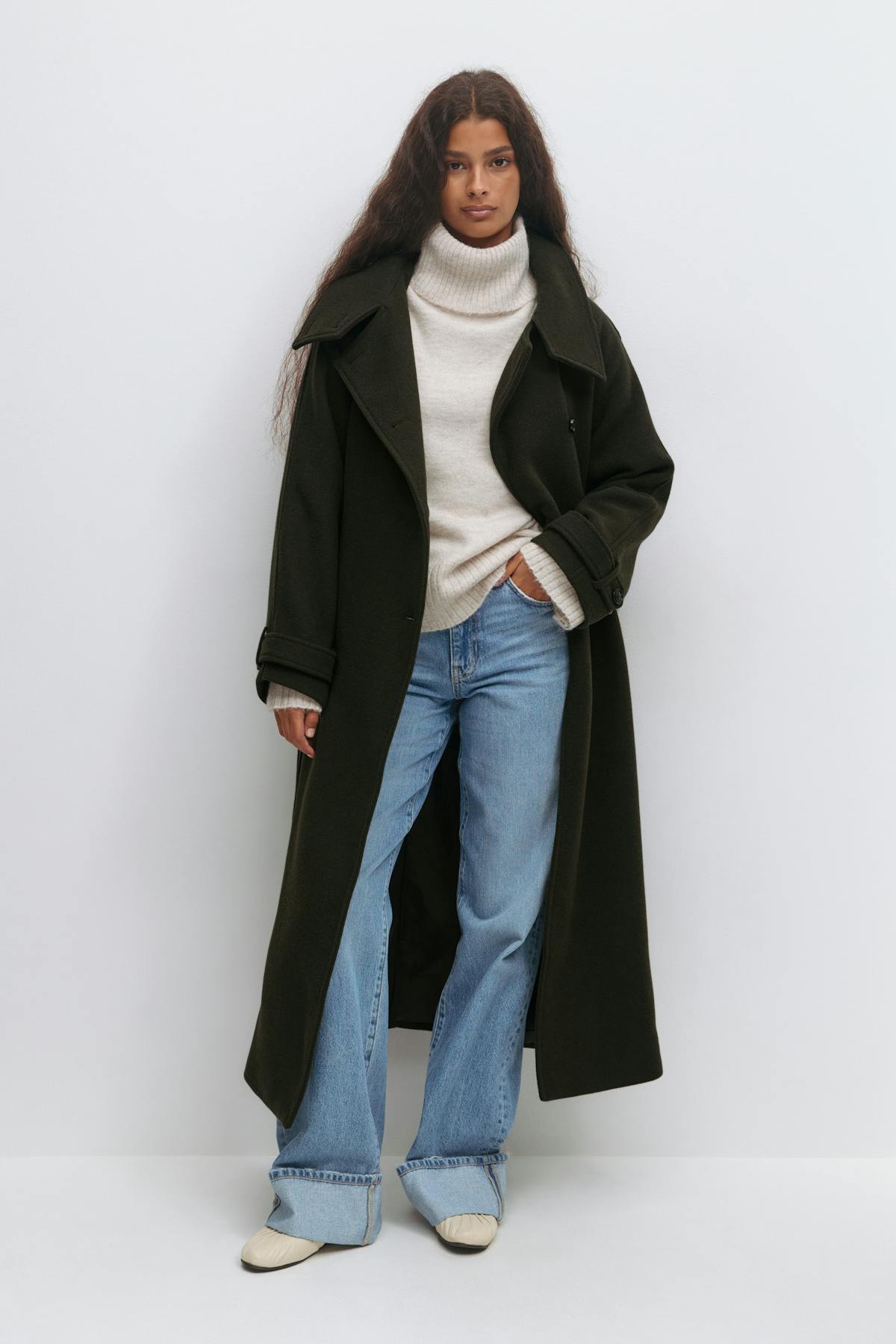 Belted wool blend coat - Noir