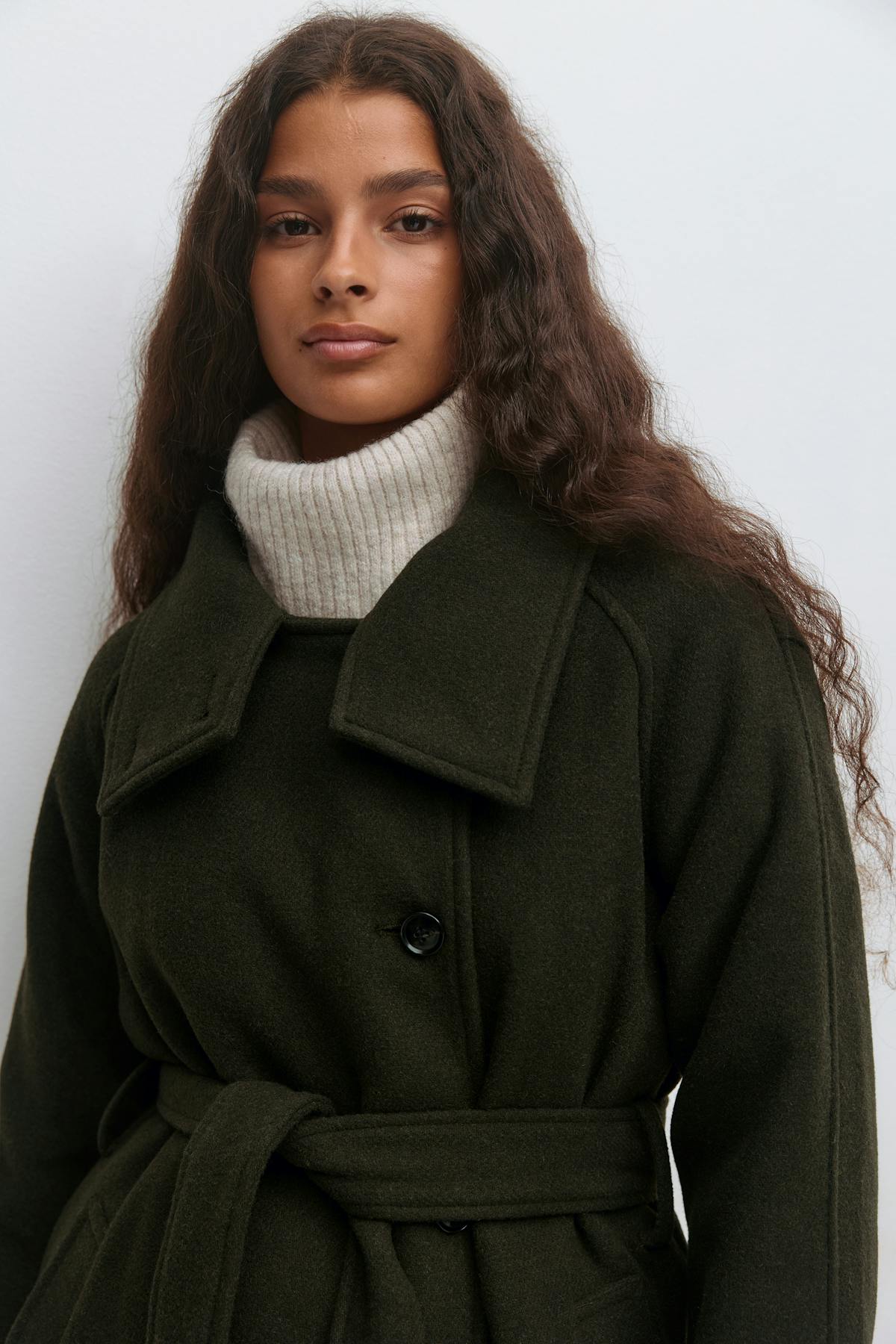 Belted wool blend coat - Noir