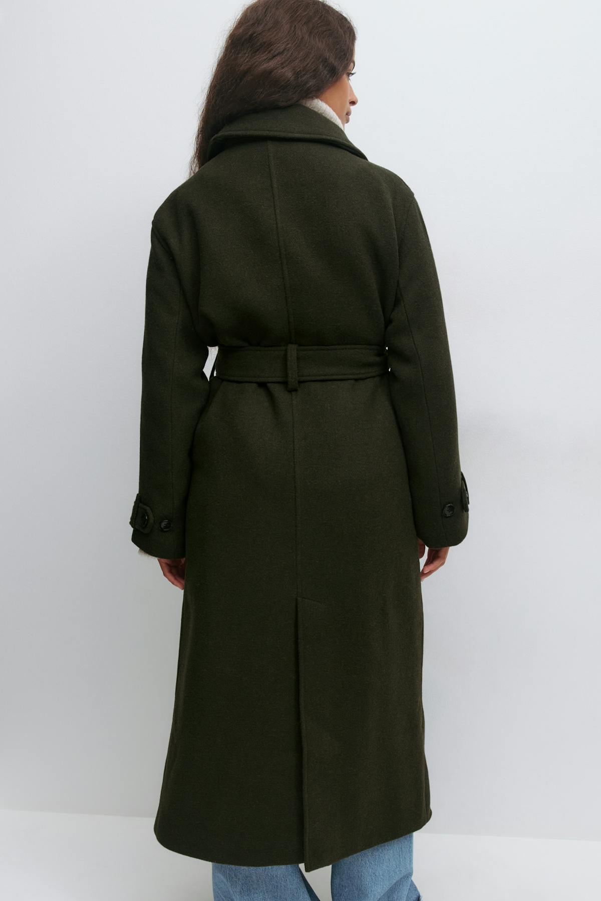 Belted wool blend coat - Vert foncé
