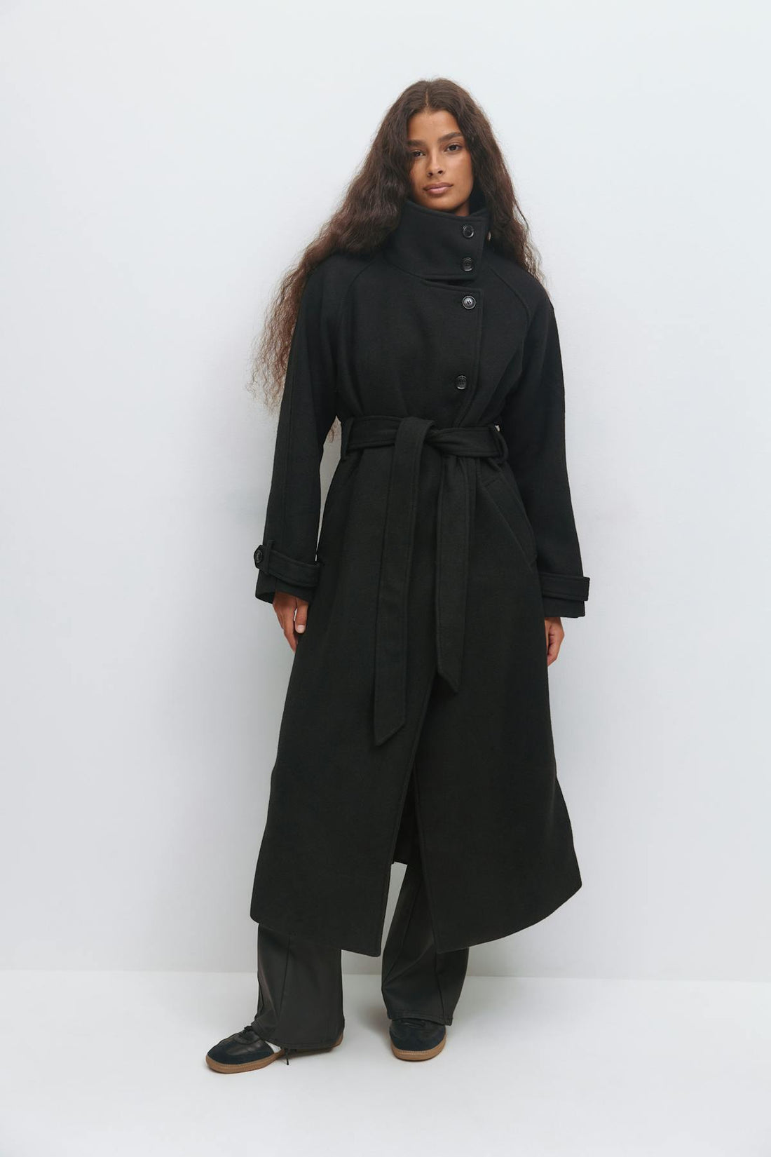 Belted wool blend coat - Noir