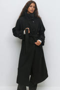 Belted wool blend coat - Noir