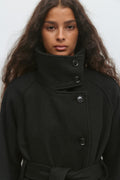 Belted wool blend coat - Noir