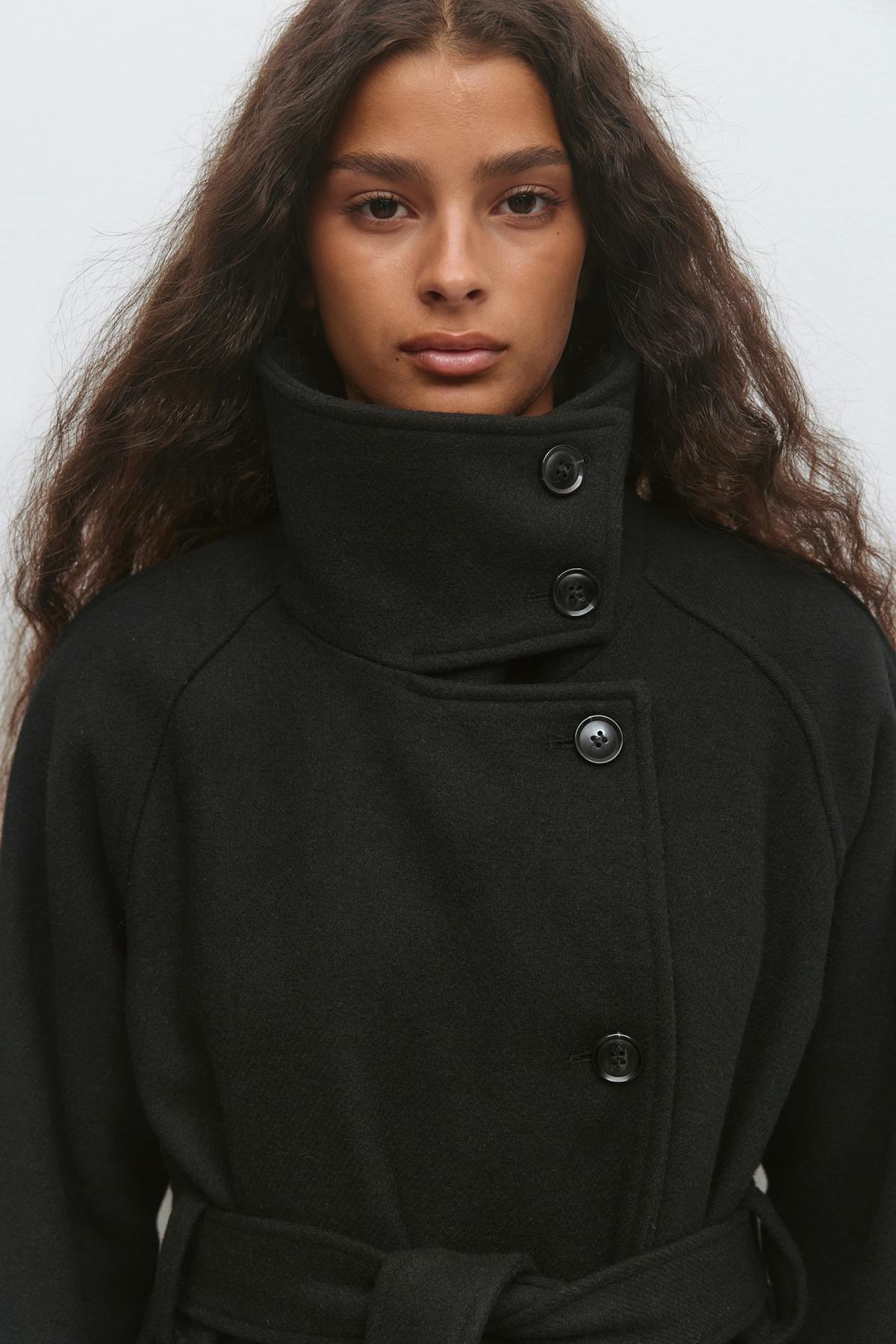 Belted wool blend coat - Noir