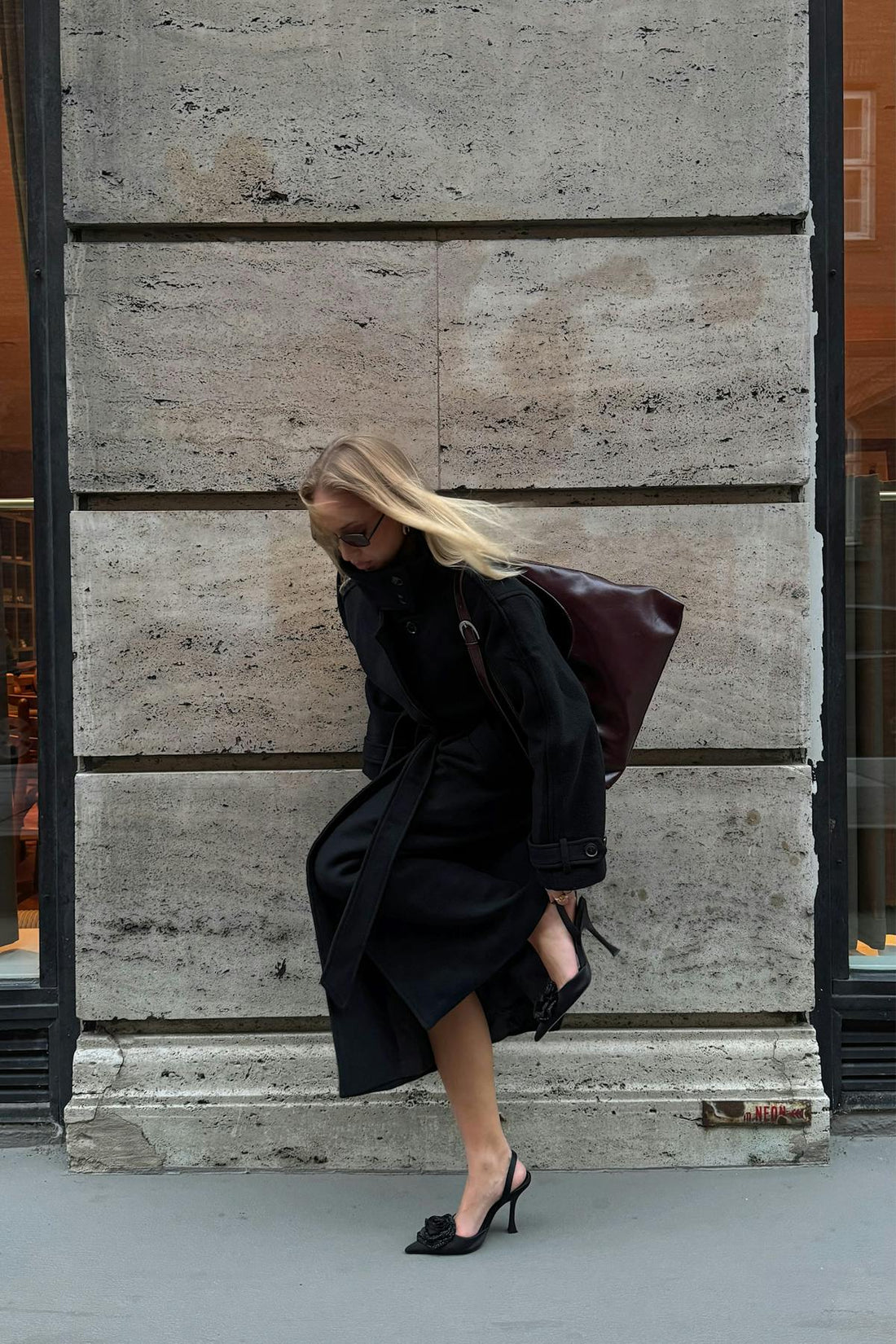 Belted wool blend coat - Noir