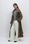 Belted wool blend coat - Vert foncé