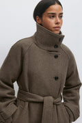 Belted wool blend coat - Vert foncé