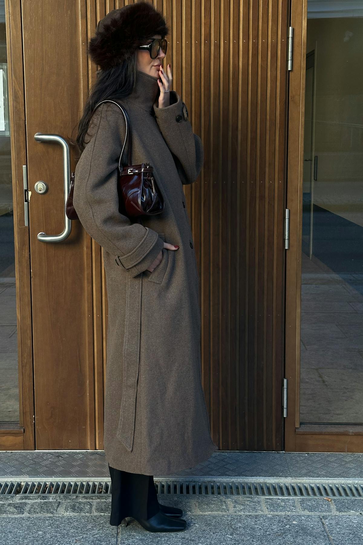Belted wool blend coat - Vert foncé
