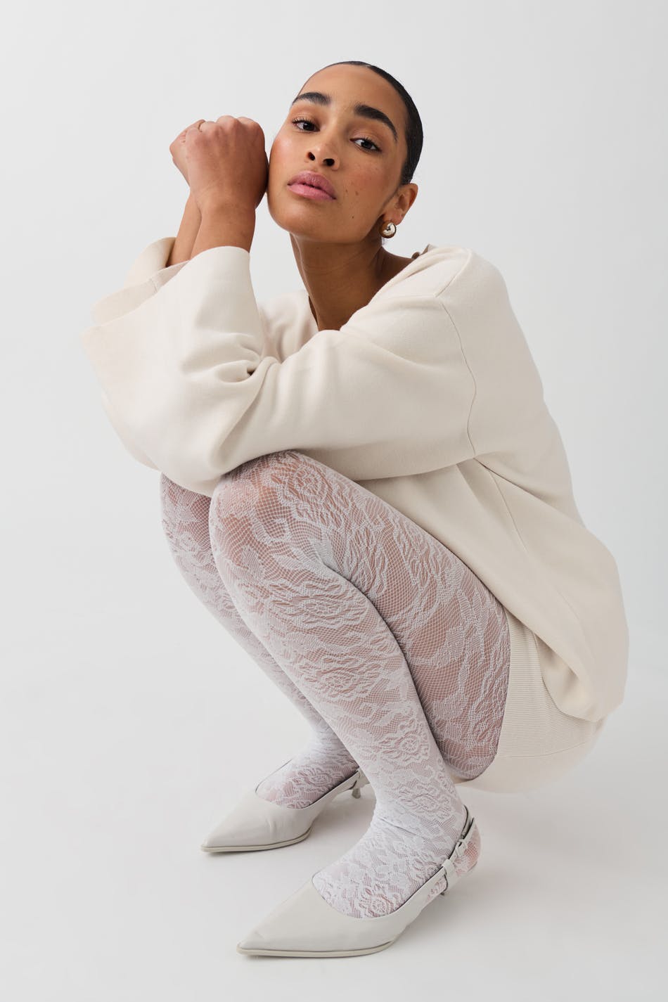 lace tights - Blanc