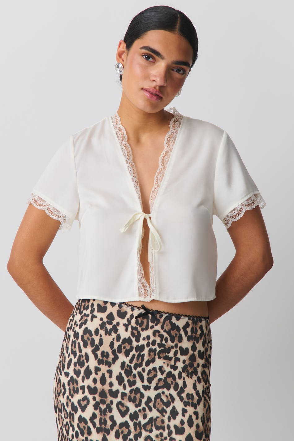Tie lace top - Blanc cassé
