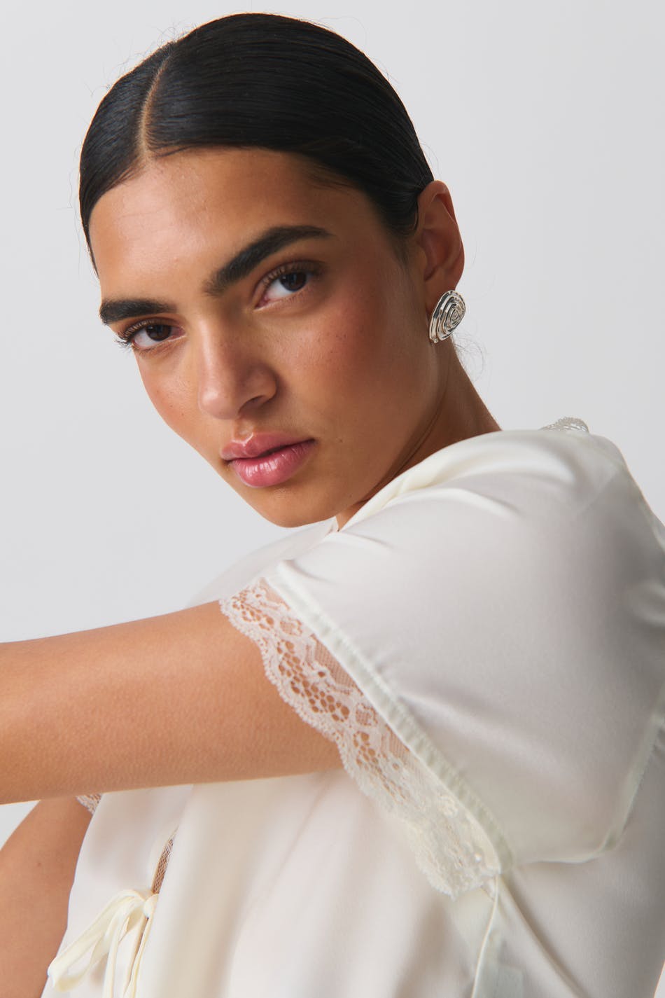 Tie lace top - Blanc cassé