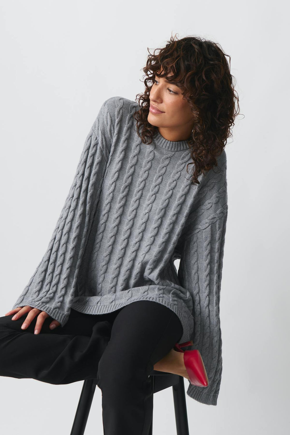Knitted cable sweater - Greymelange
