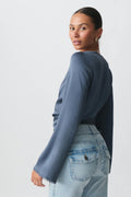 Scalloped edge wrap blouse - Bleu