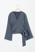 Scalloped edge wrap blouse - Bleu