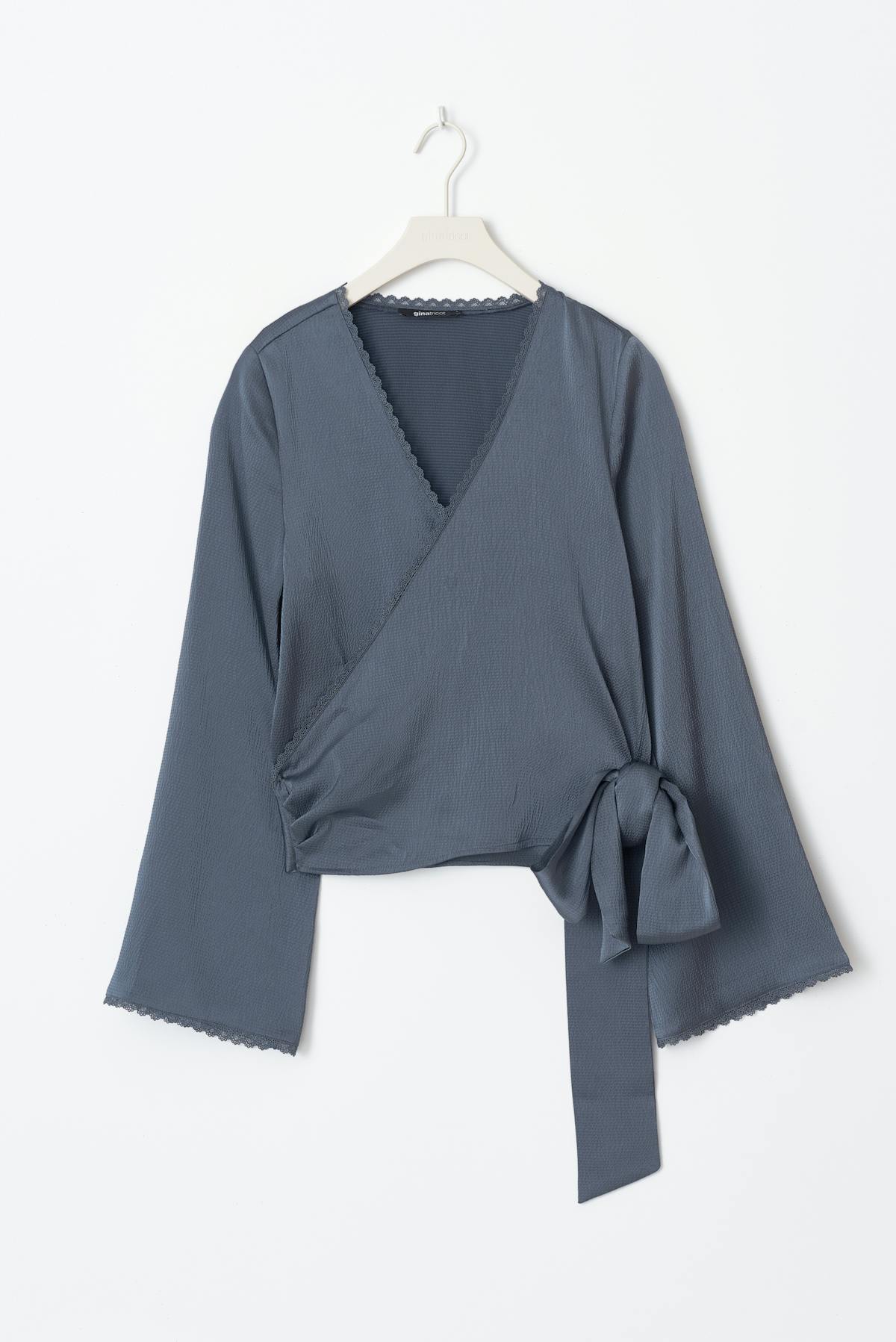 Scalloped edge wrap blouse - Bleu