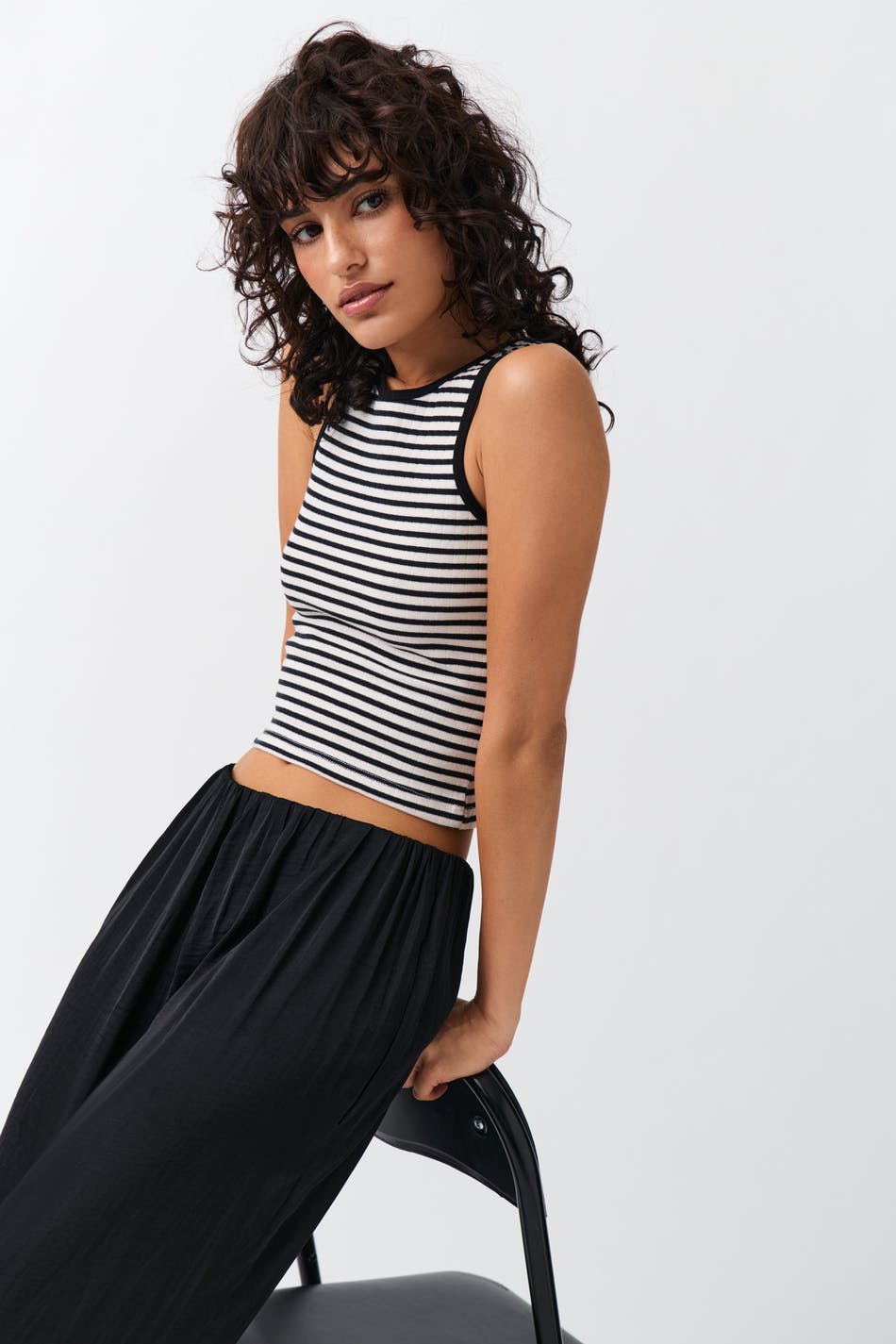 Striped soft tank - White/black