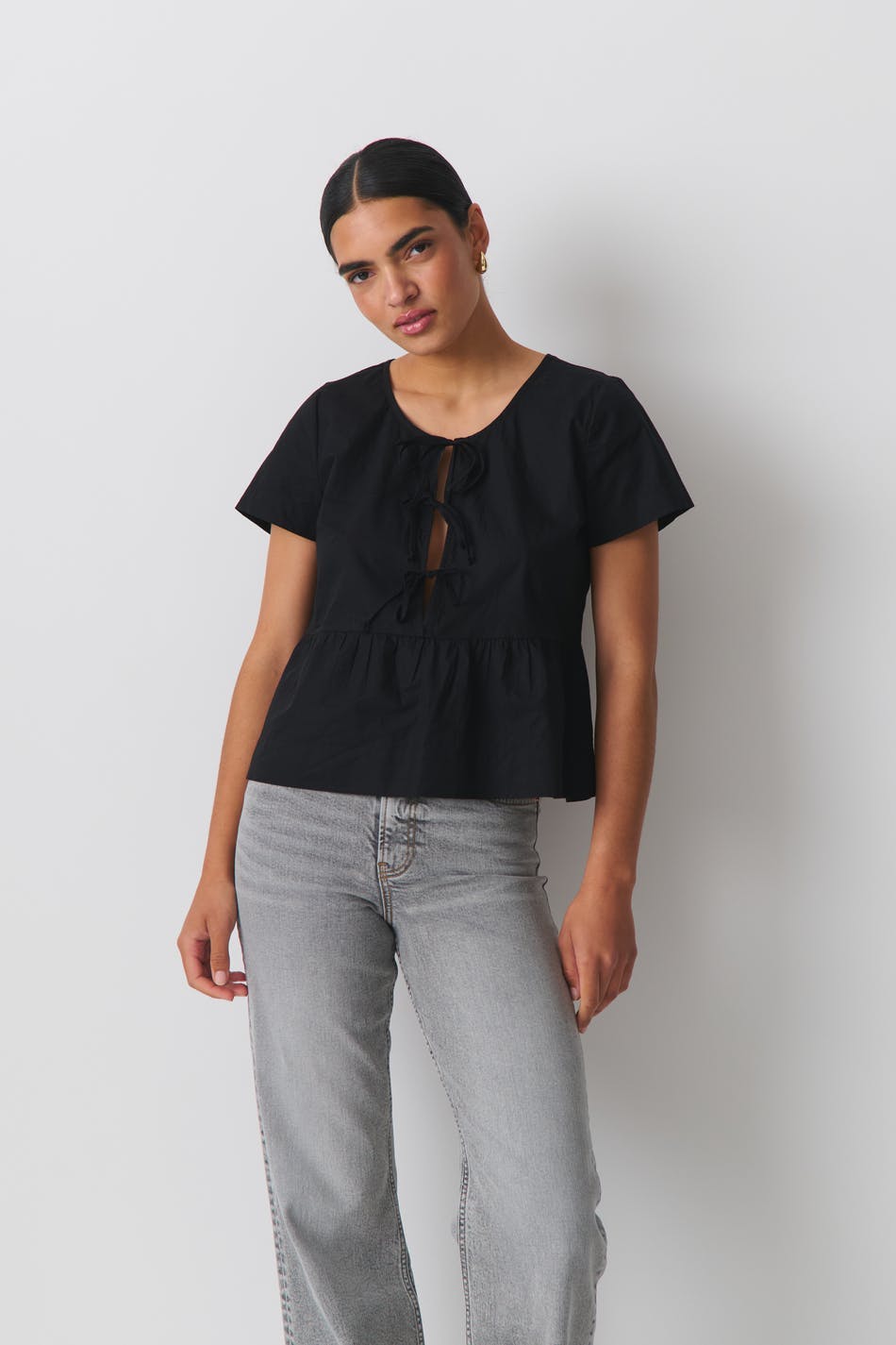 peplum tie blouse - Noir