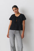 peplum tie blouse - Noir