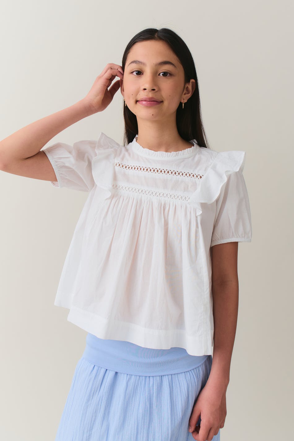 y puffsleeve lace top - Blanc