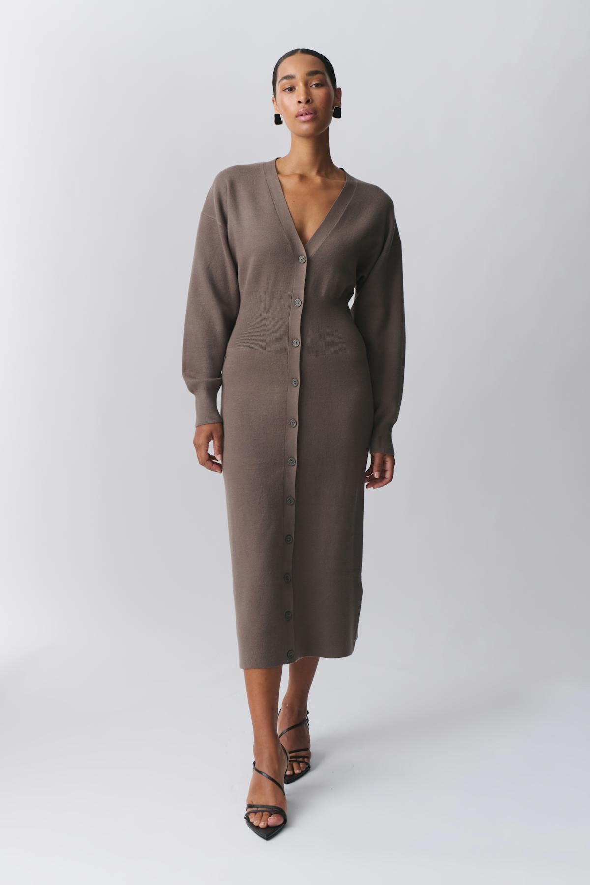 knitted button down dress - Noir