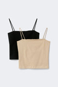 2-pack spagetti strap singlet - Black/beige