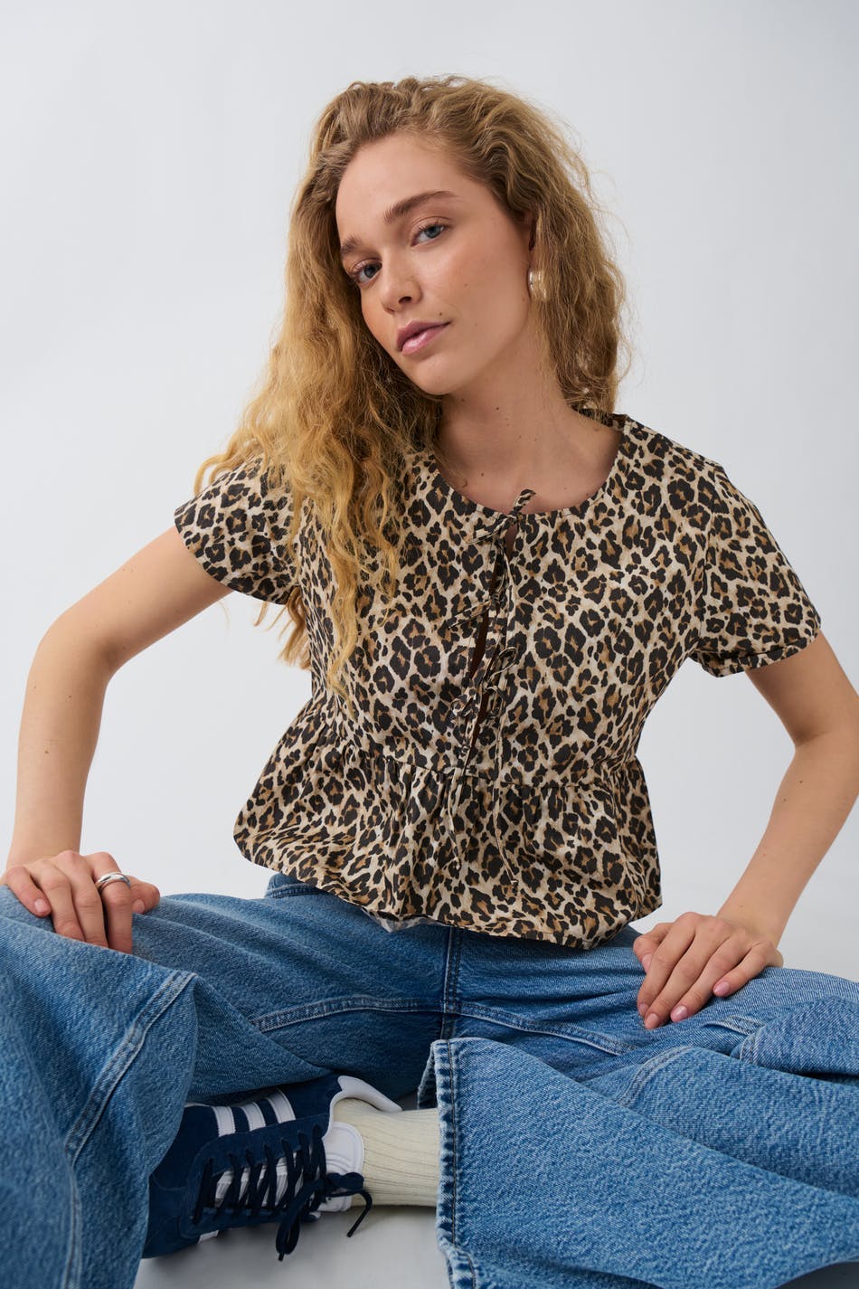 peplum tie blouse - Blanc