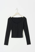 Button rib top - Noir
