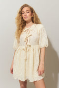 Puff sleeve tie dress - Egret