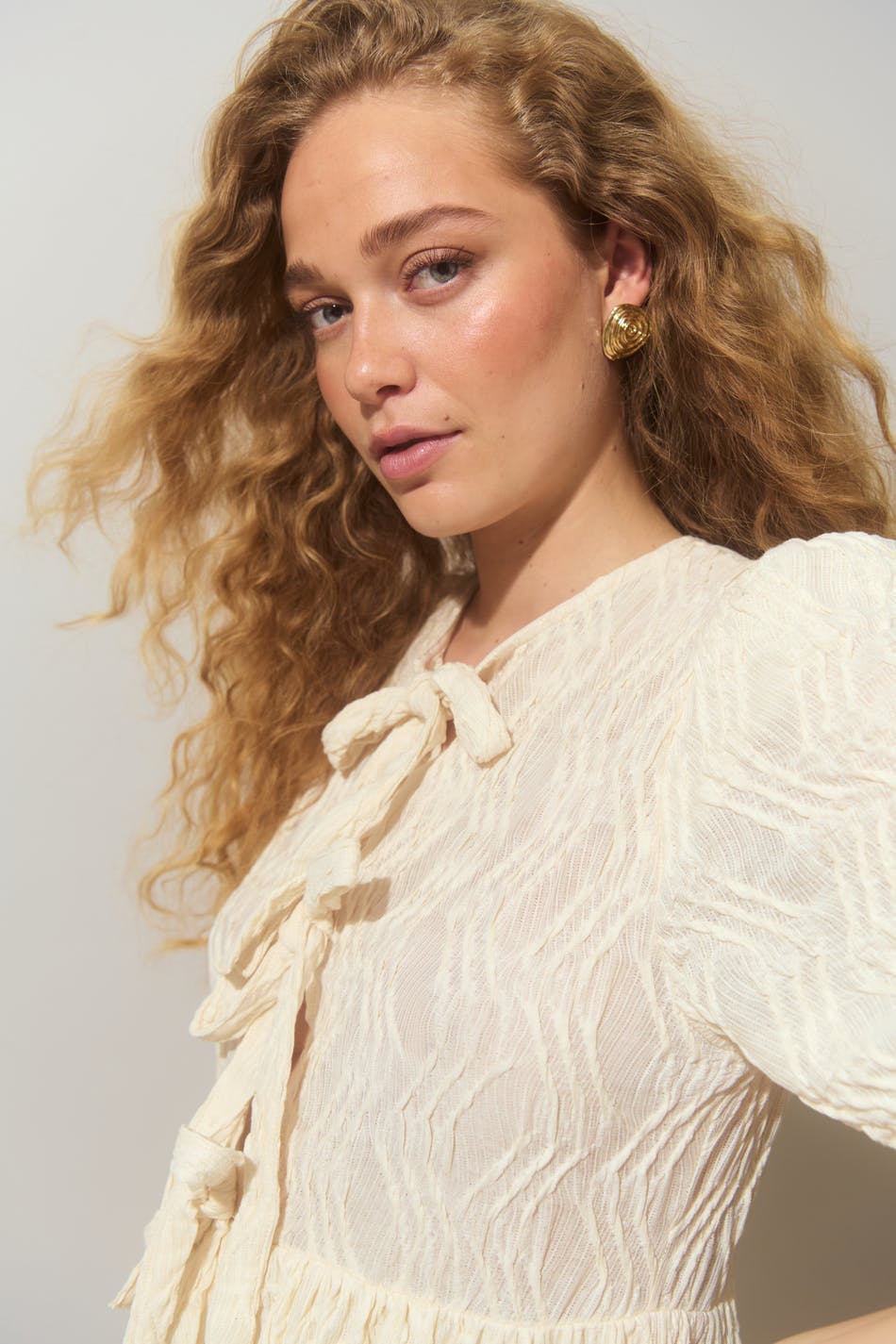 Puff sleeve tie dress - Egret