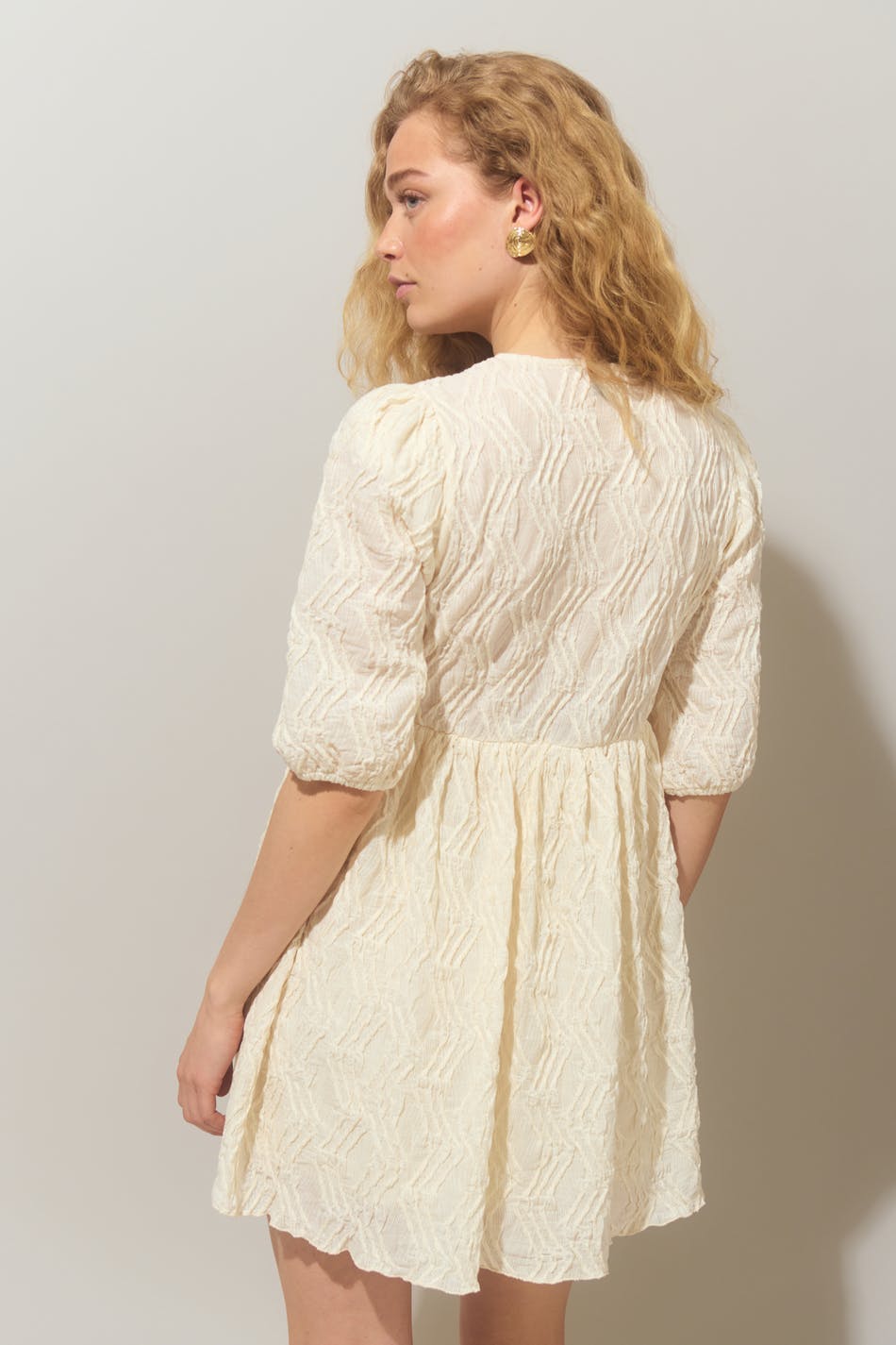 Puff sleeve tie dress - Egret