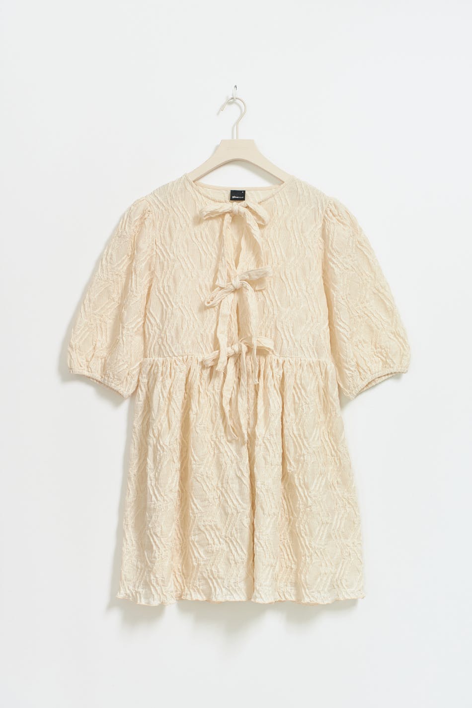 Puff sleeve tie dress - Egret