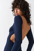 Soft touch open back dress - Black iris