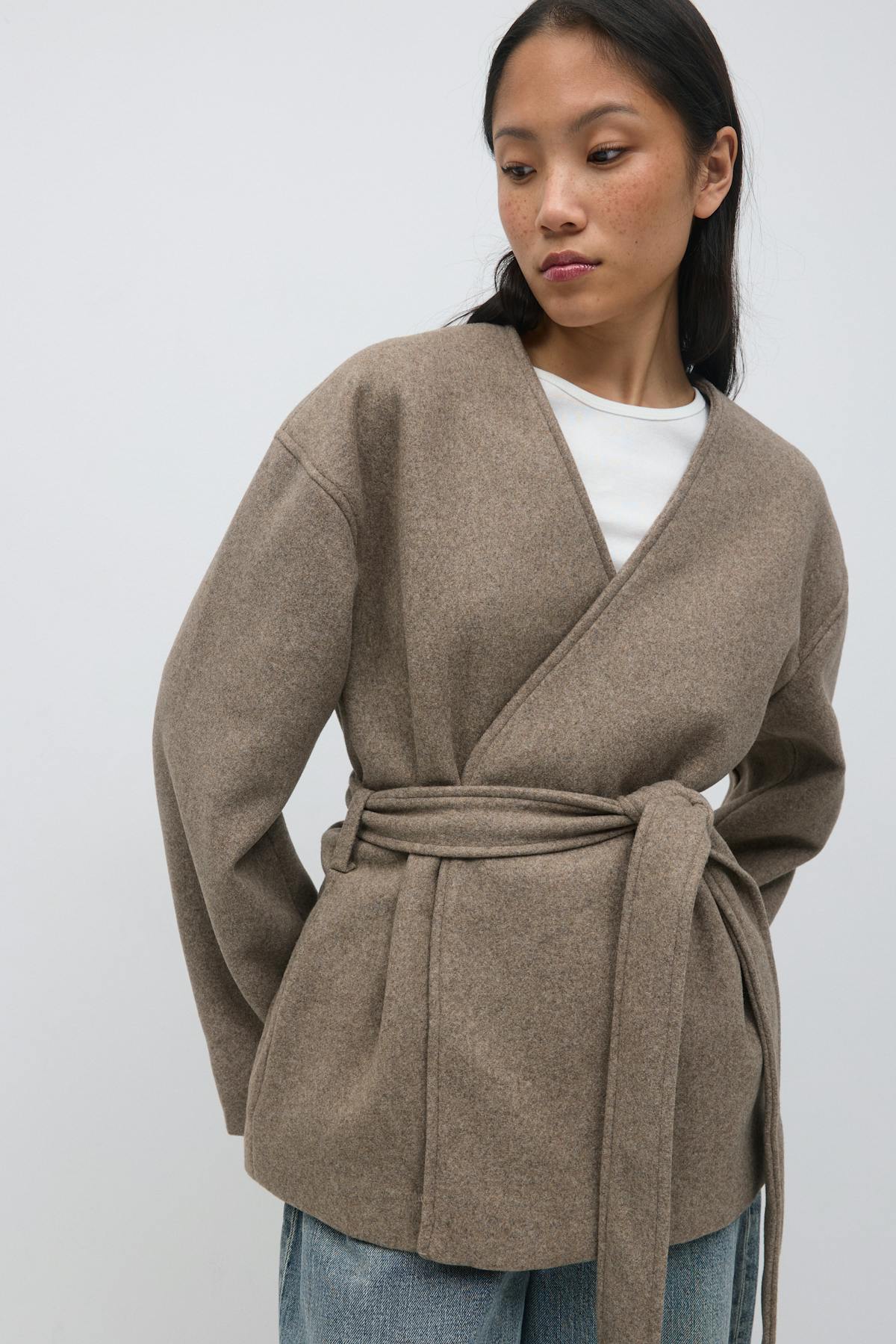 Belted short coat - Creme