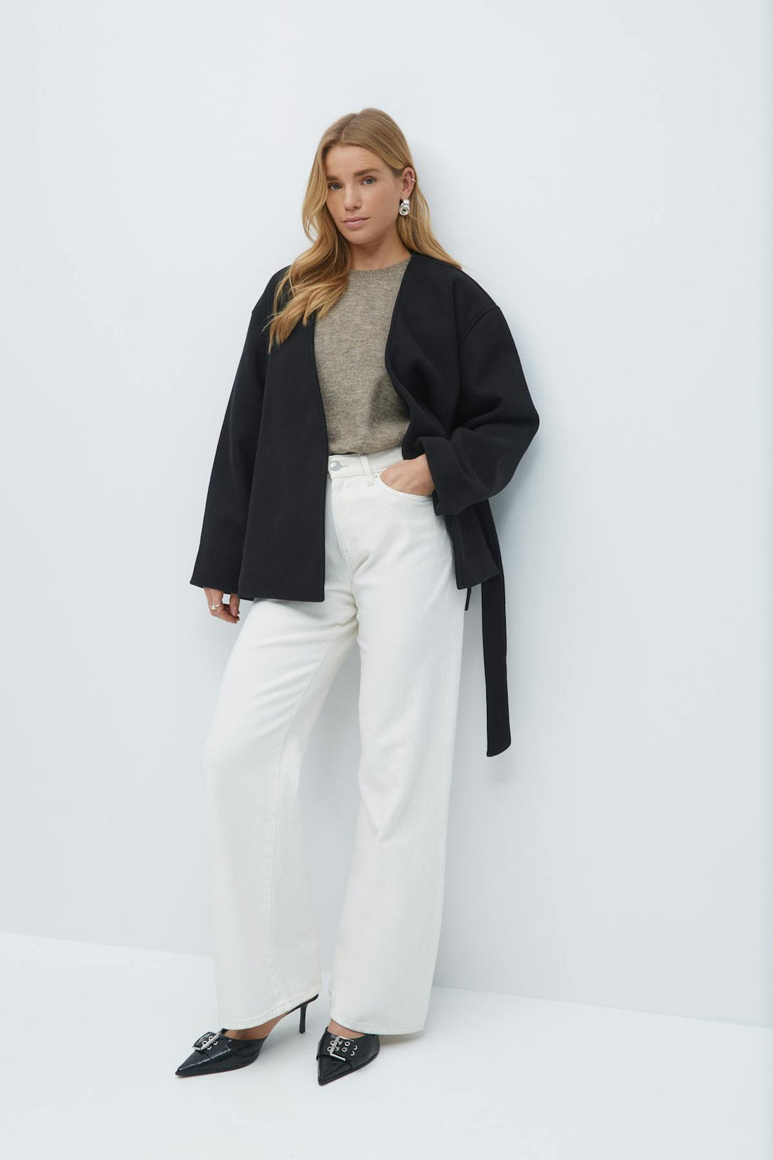 Belted short coat - Noir