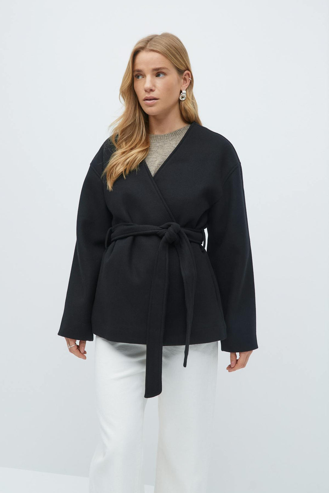 Belted short coat - Noir