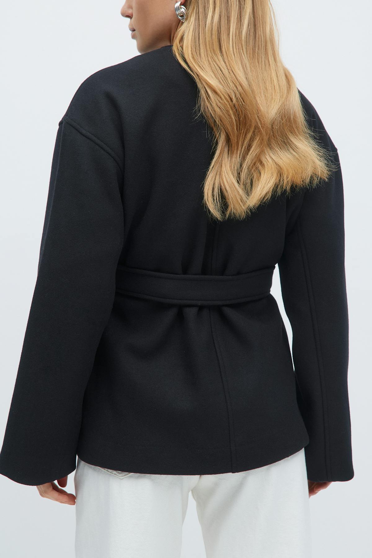 Belted short coat - Noir