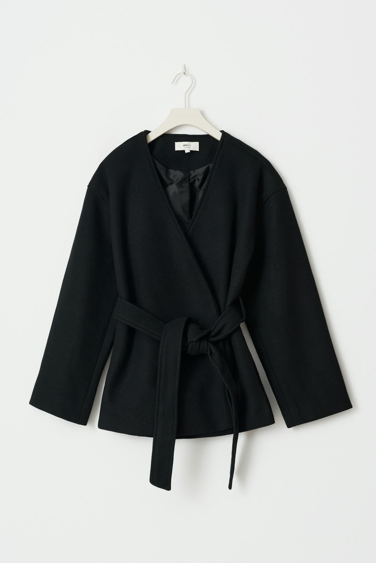 Belted short coat - Noir