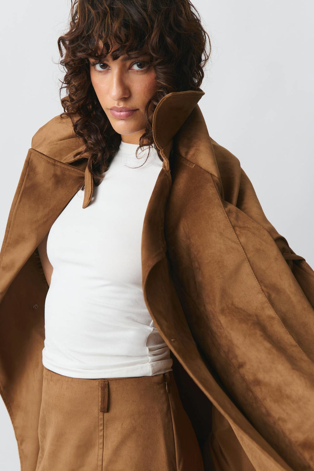 Faux suede trench coat - Marron