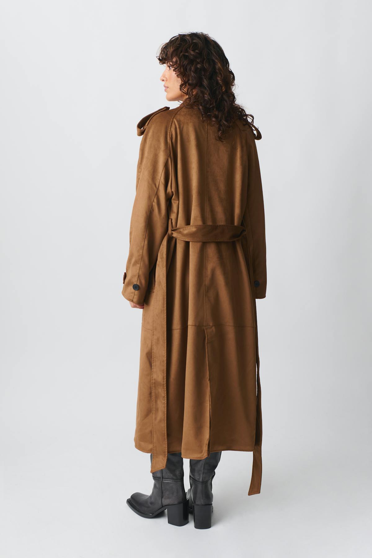Faux suede trench coat - Marron