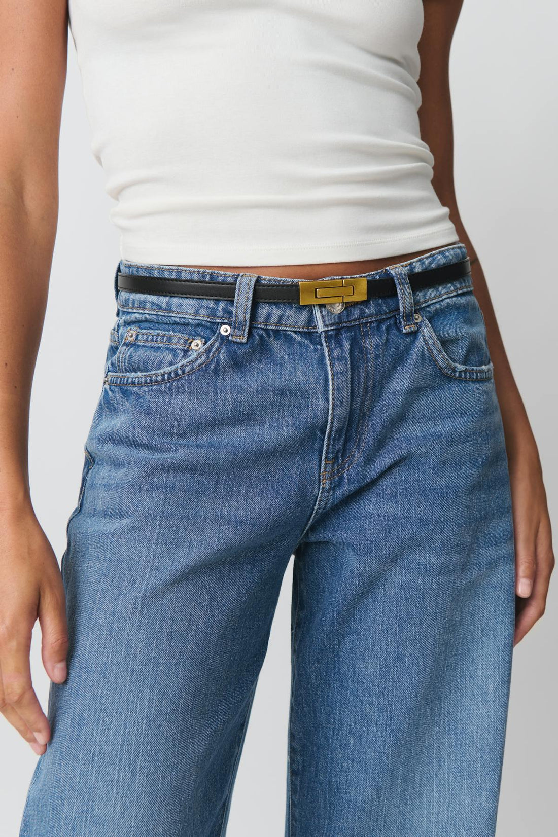 thin buckle belt - Black/gold