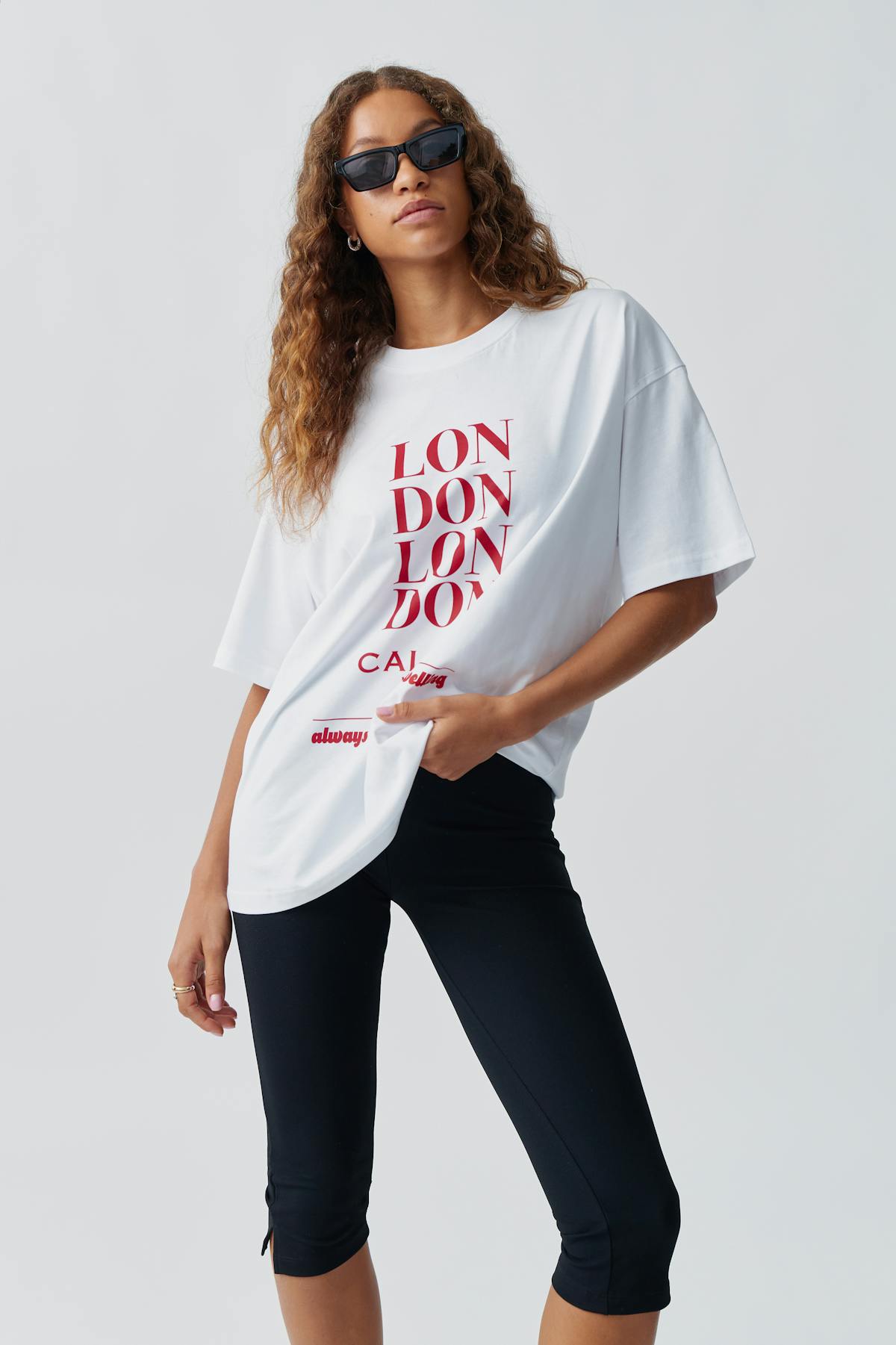 Oversized print tee - Offblack/cherry