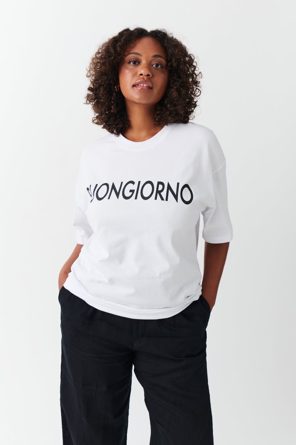 Oversized print tee - White/text