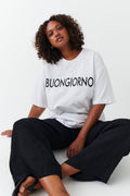 Oversized print tee - White/text