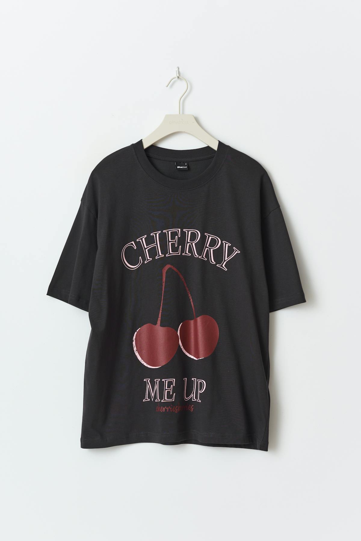 Oversized print tee - Offwhite/red